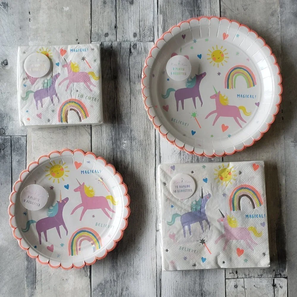 NWT - Meri Meri Unicorn Rainbow Paper Plates and Paper Napkins